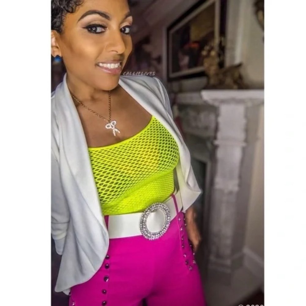 Elaine Coming in Hot: Pink High Waist Slacks w/ Nail Studs on Pockets M - Picture 10 of 10